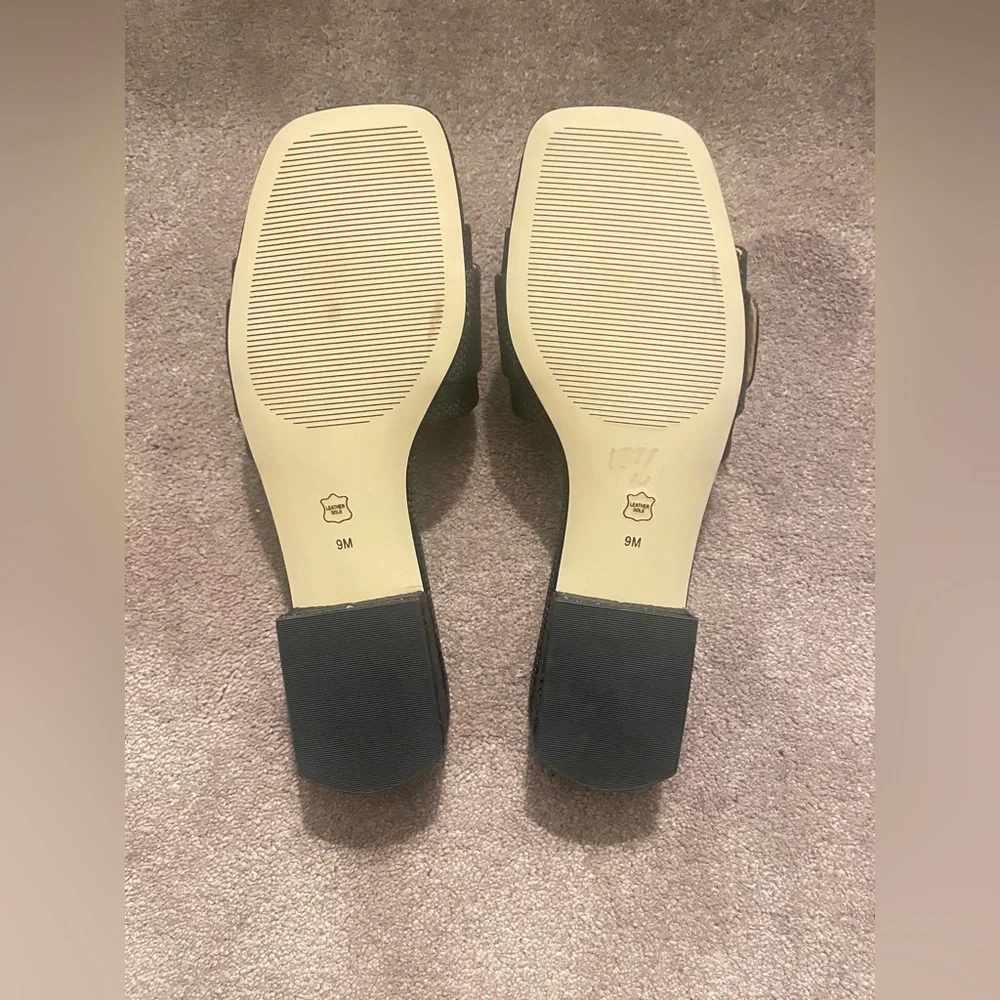 Talbots Black Slide Sandals with Gold Buckles - Picture 3 of 3